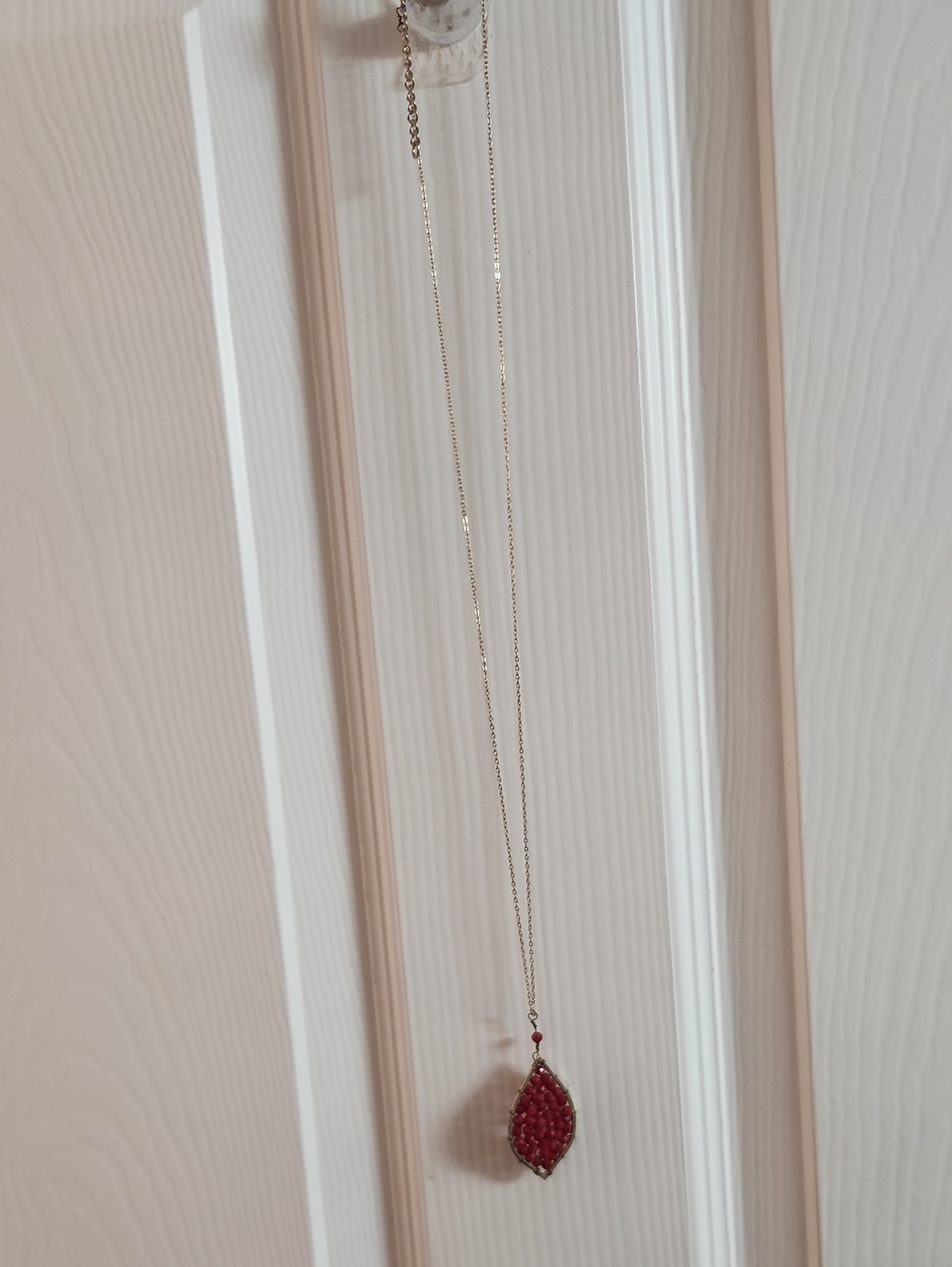 Source Unknown Silver-Tone Chain with Red Beaded Teardrop Pendant
